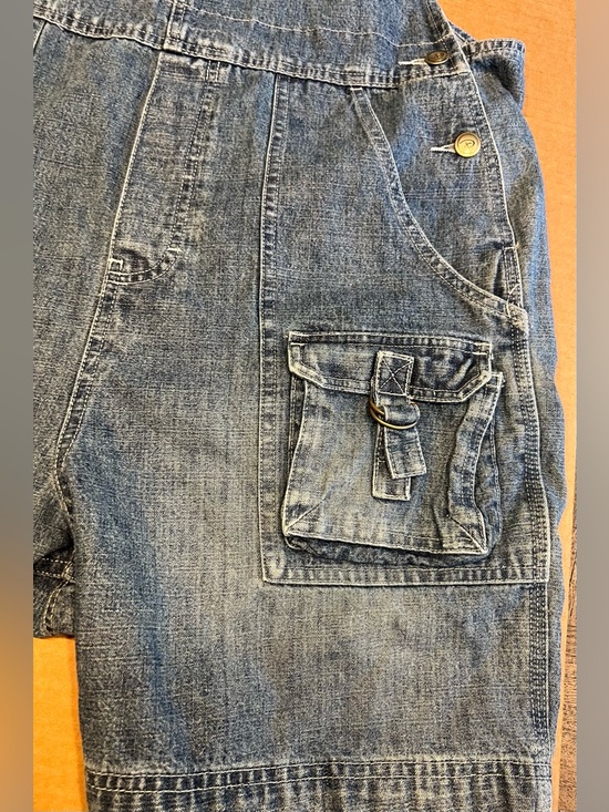 Vintage 90’s Disney Denim Mickey Mouse Overalls Jean Short USA Romper SZ Large - Picture 7 of 15